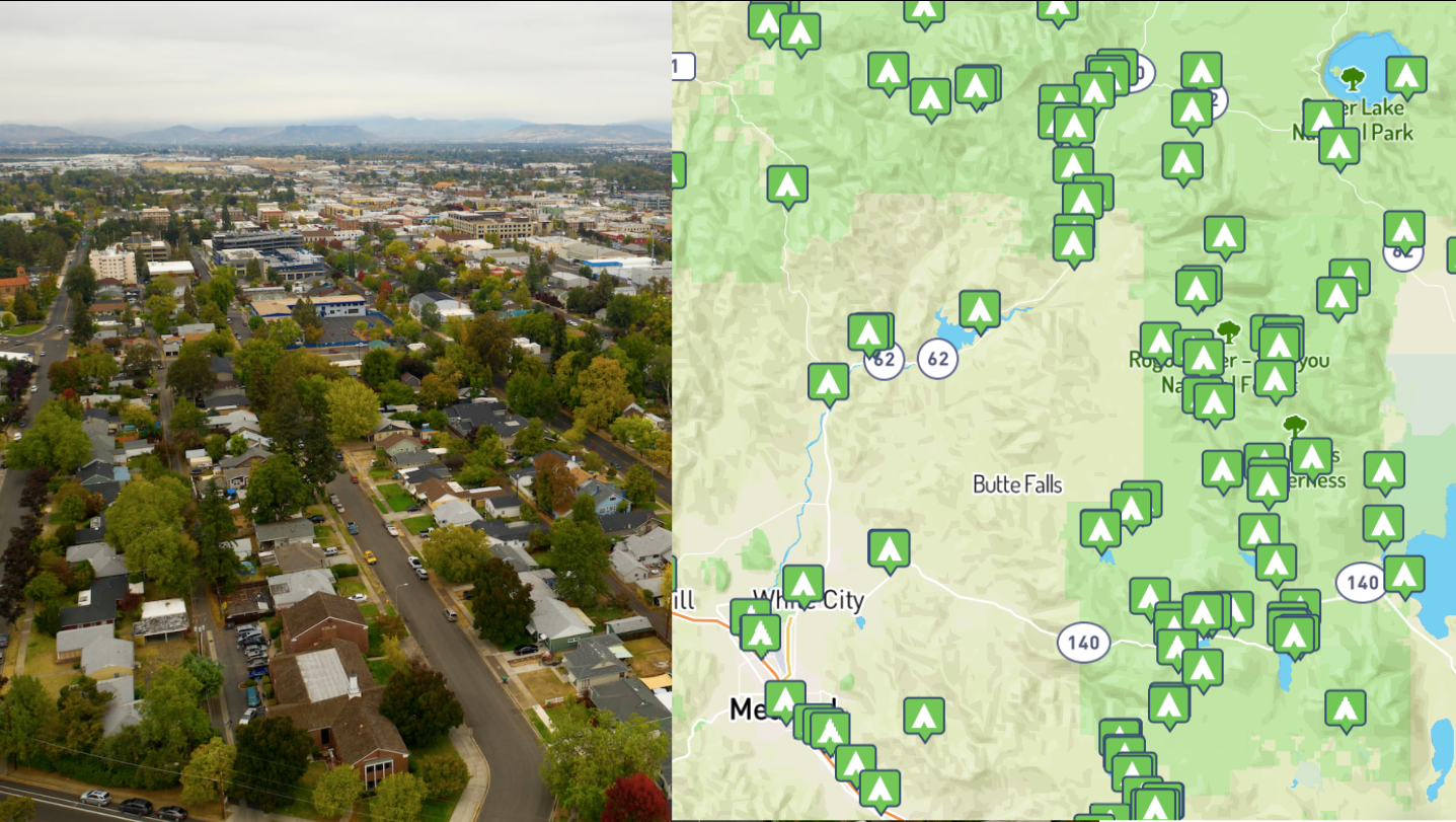 side by side images of Medford Oregon and a map of Medford, Oreogn
