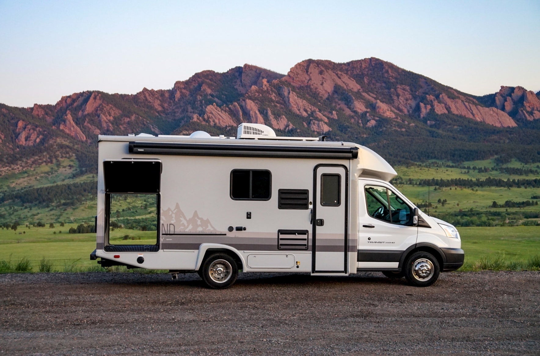 Compact RV rental in the mountains.