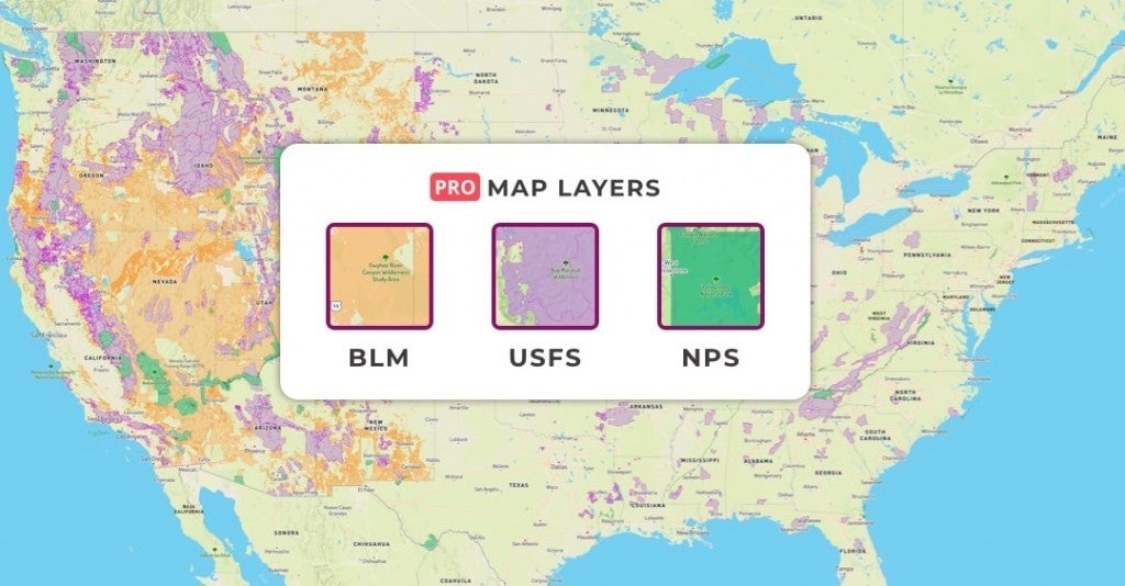 Free camping map layers on The Dyrt