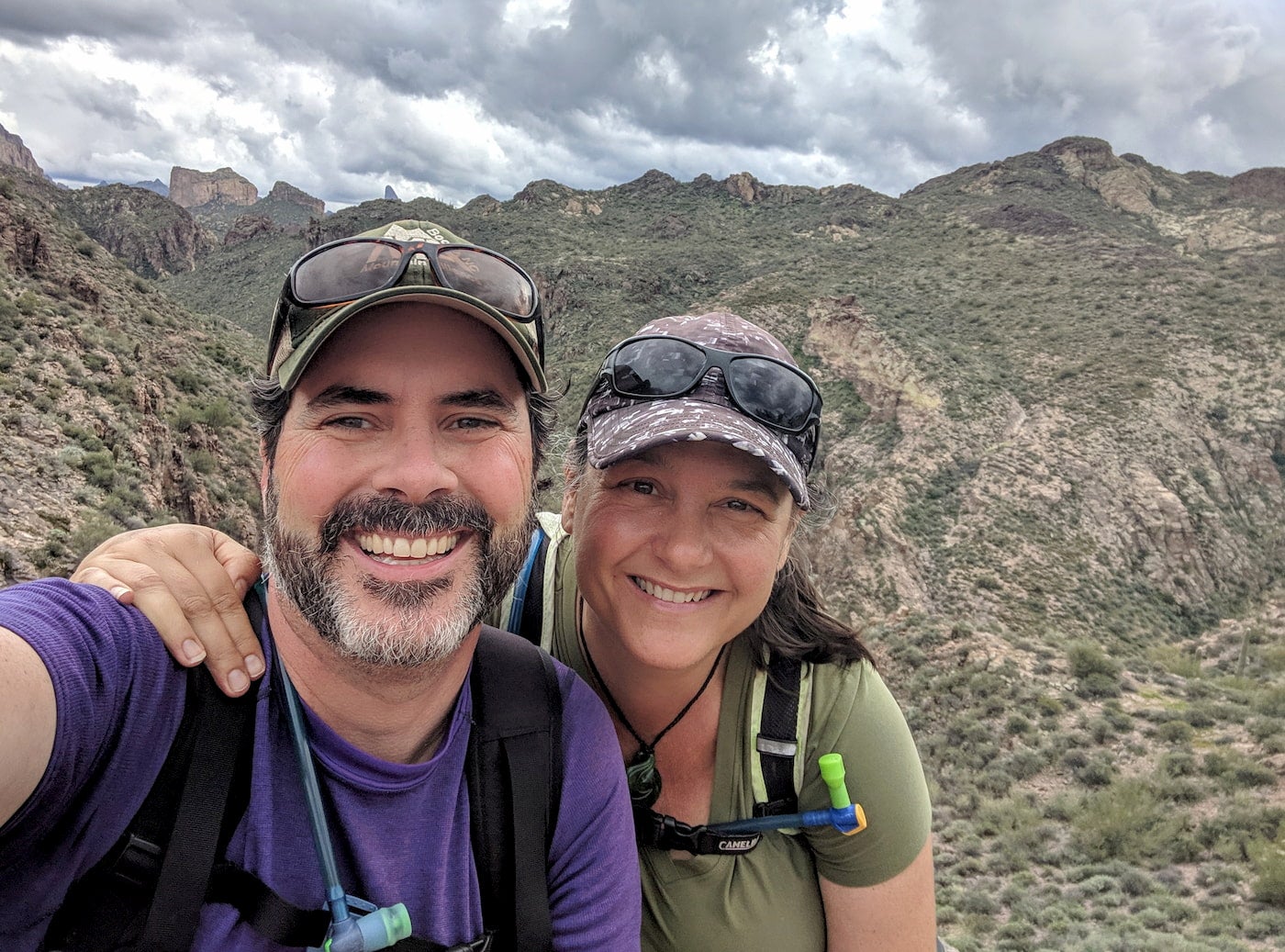 Shari and Hutch hiking in the Superstition Mountains.