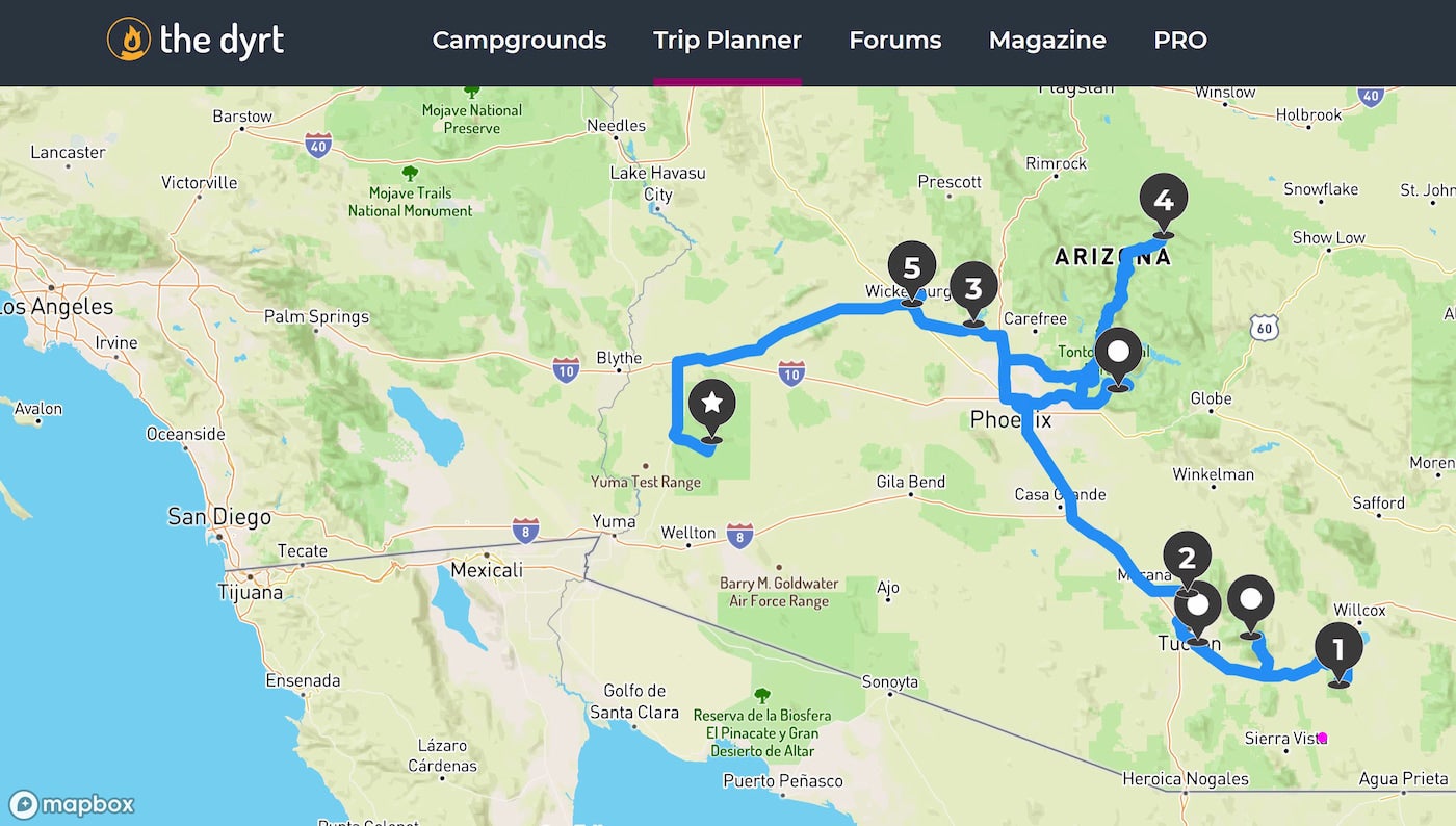 The Dyrt PRO's Trip Planner feature.