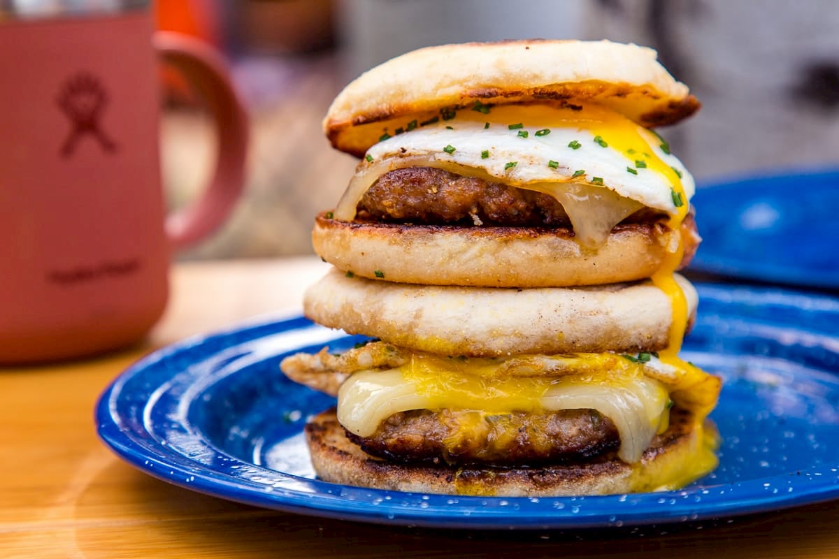 Fall camping breakfast sandwiches.