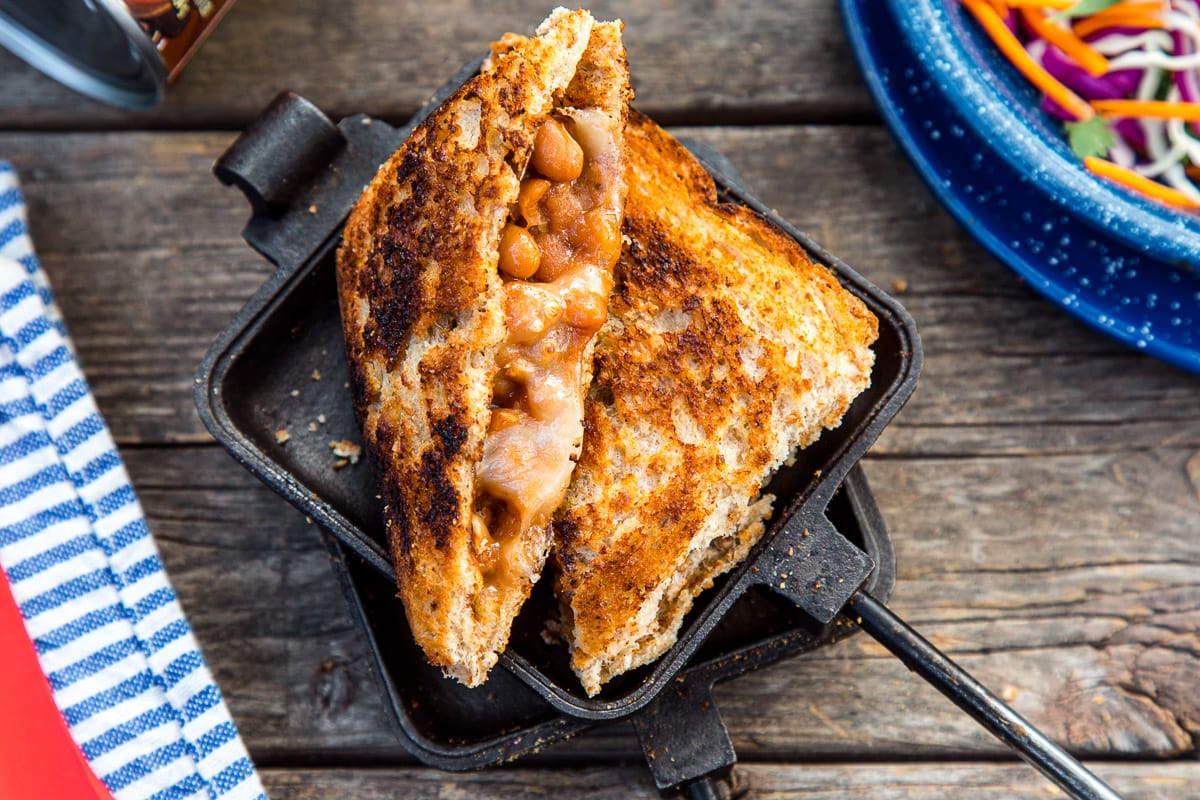 Pie iron toastie comfort food sandwich.