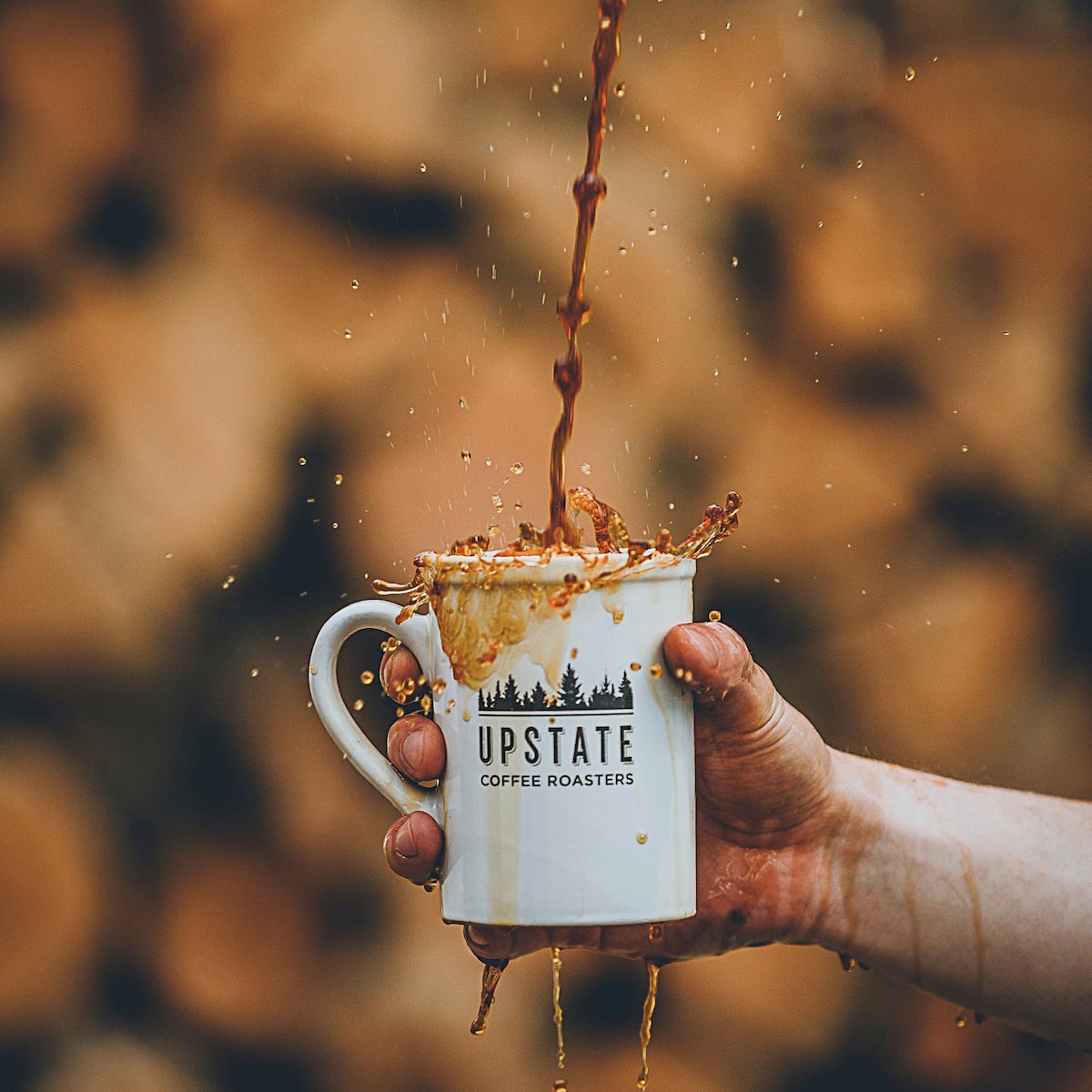 coffee cup dramatically overfilled