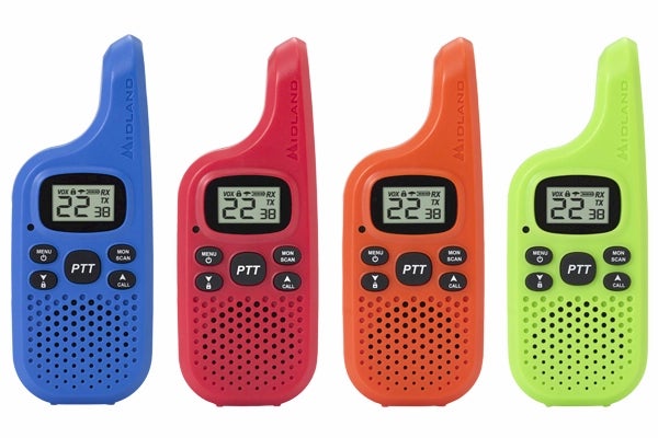 4 brightly colored walkie talkies