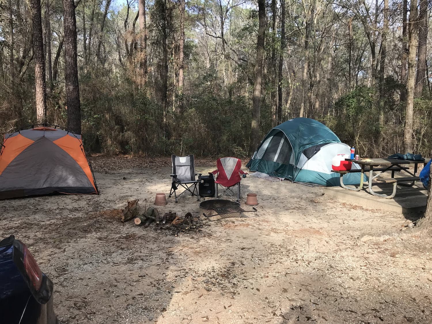 tents set up around campfire