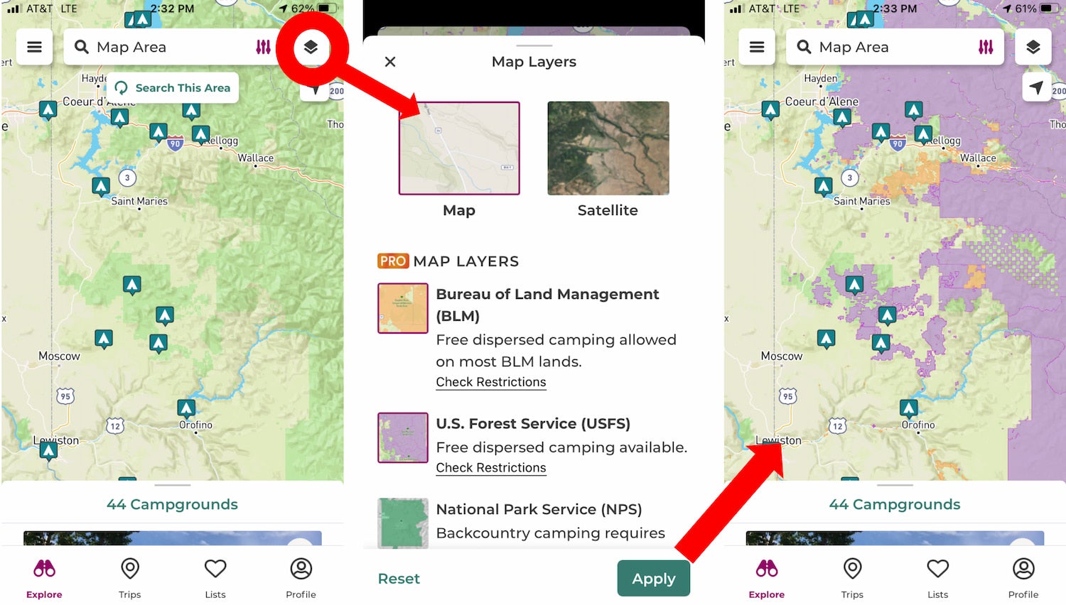 screenshots explaining map layers