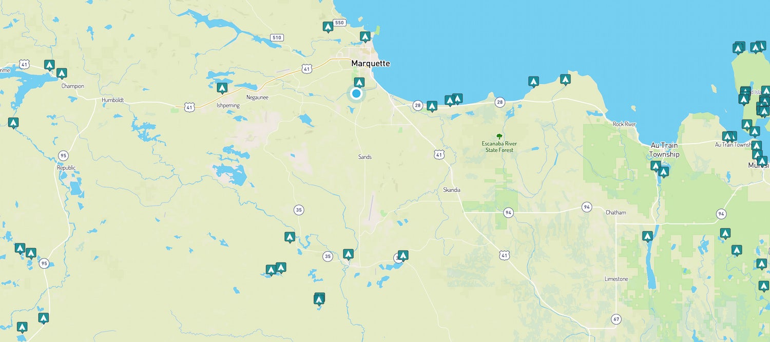 map of camping near marquette michigan