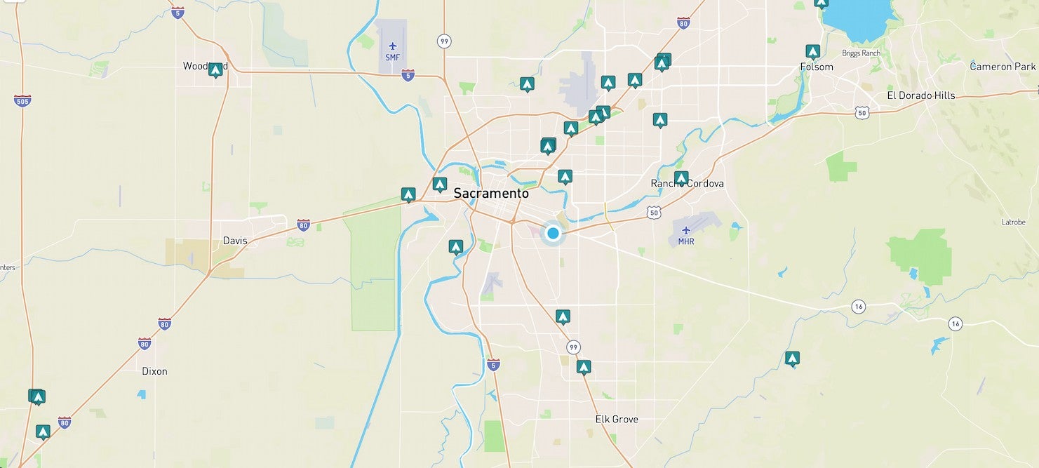 map of camping near Sacramento