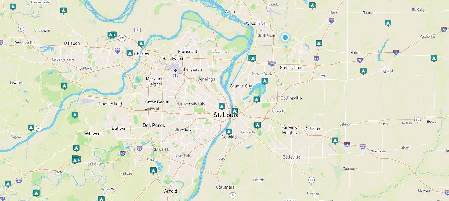 map of camping near St Louis
