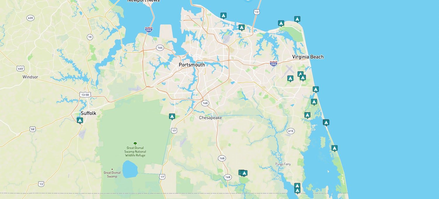 map of camping near Virginia beach