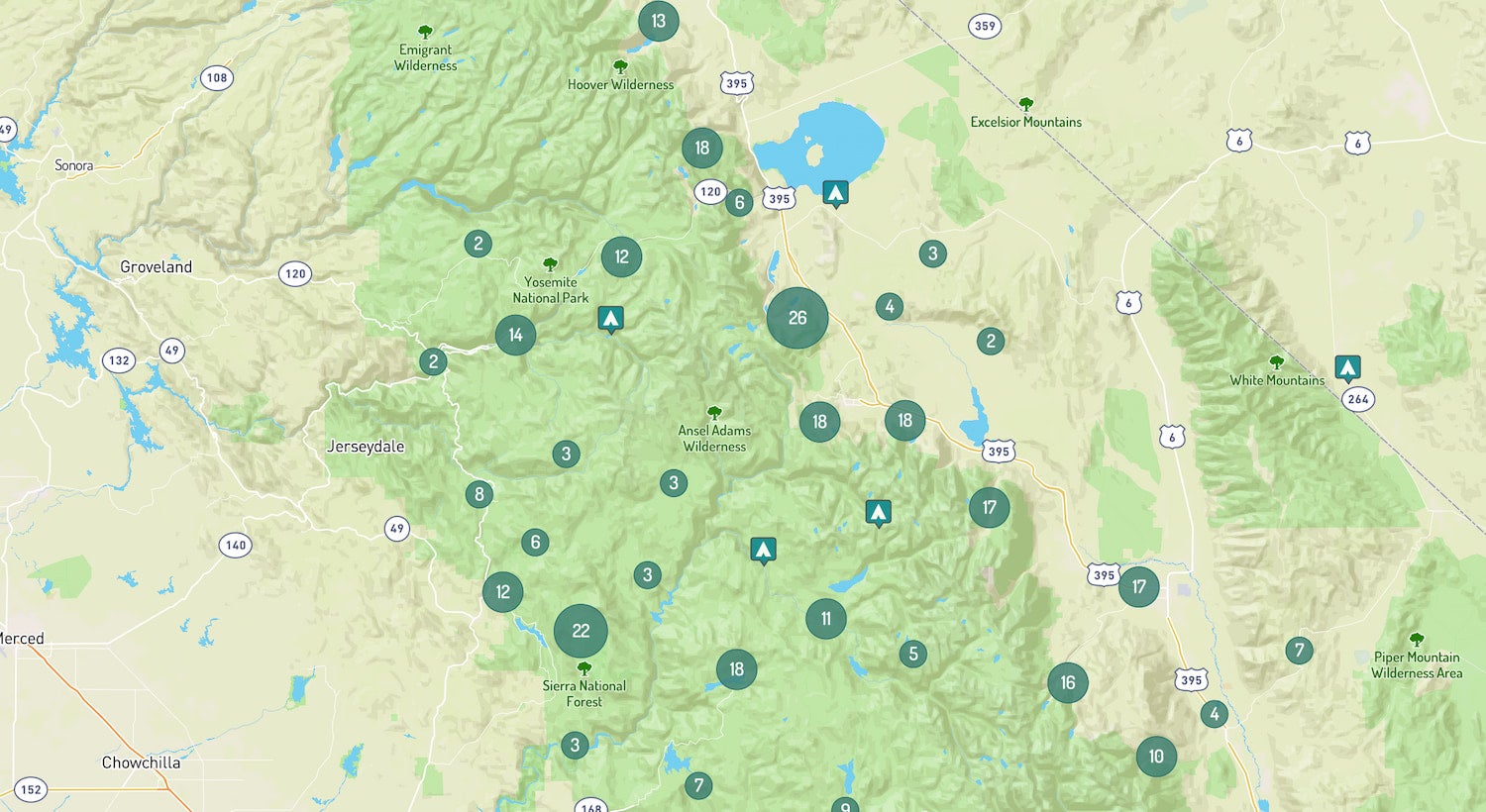 map of campgrounds near Inyo national forest