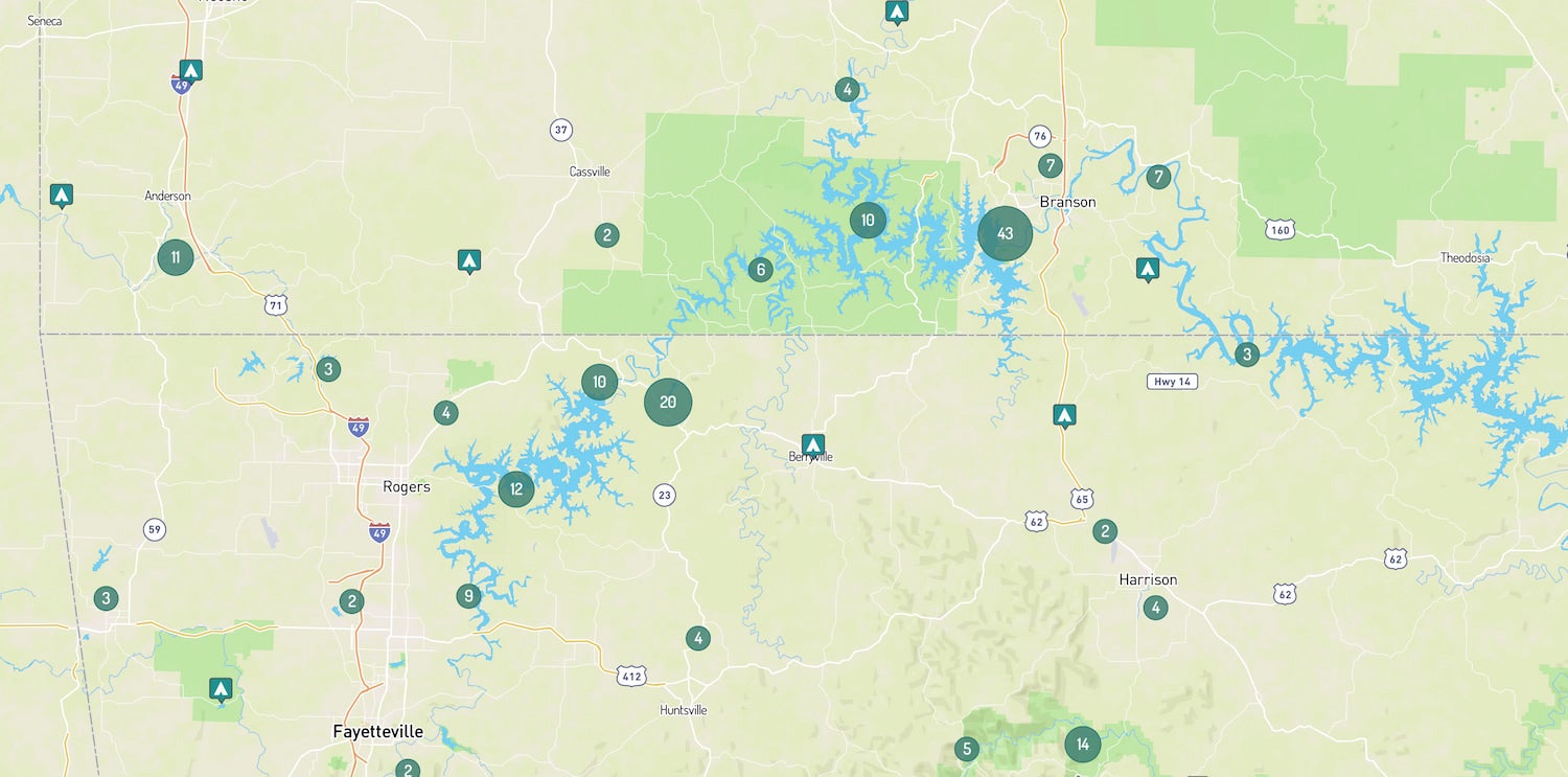 map of campgrounds near Eureka Springs