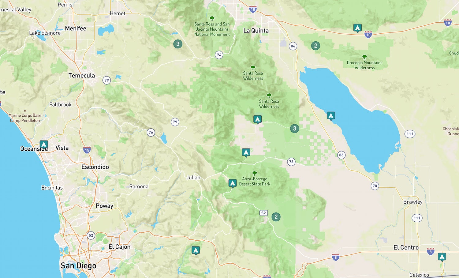 map of free campgrounds near san diego