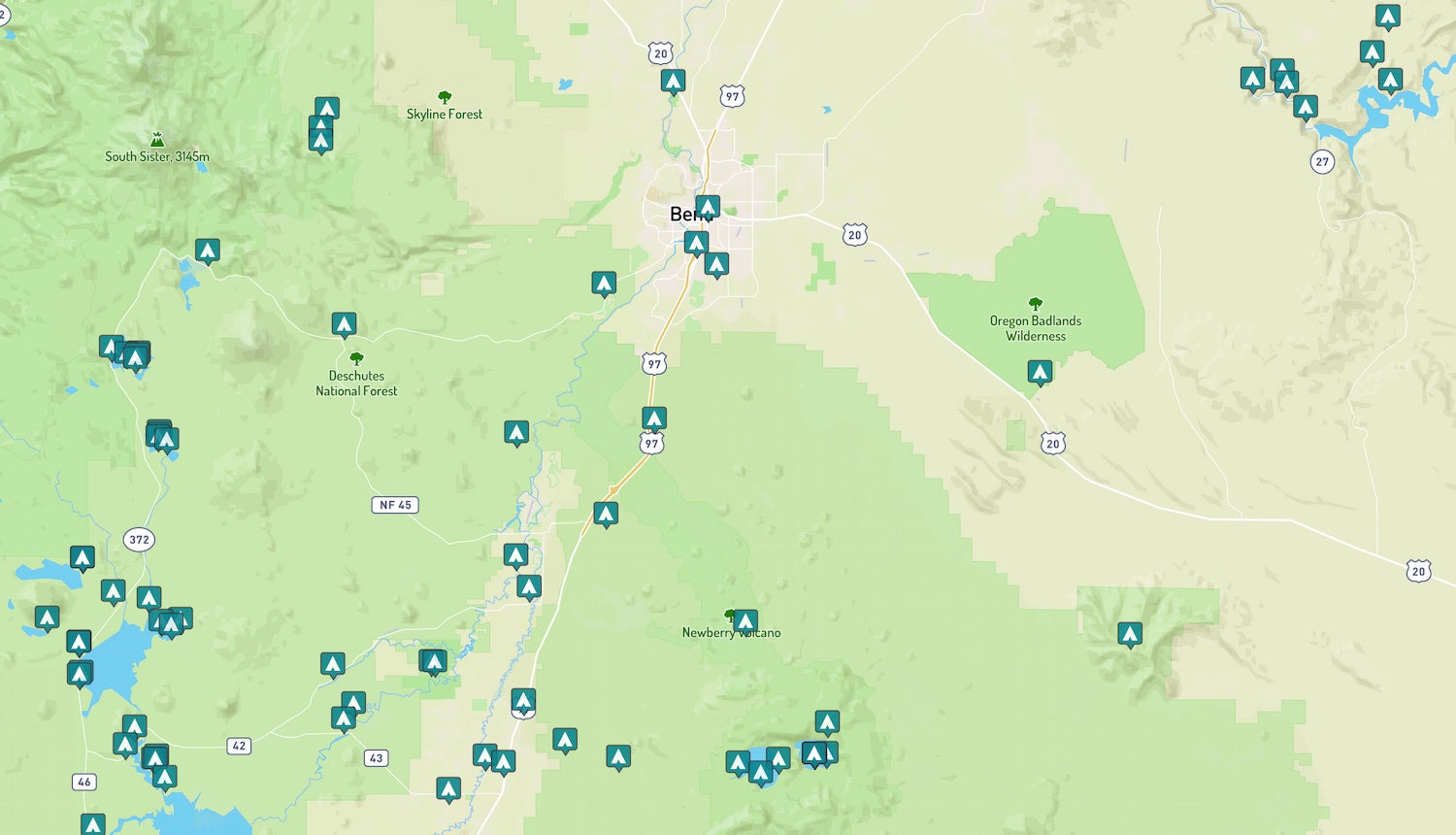 map of RV campgrounds near Bend