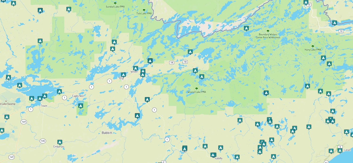 map of camping near superior national forest