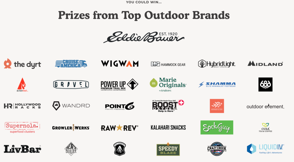 prizes from top outdoor brands
