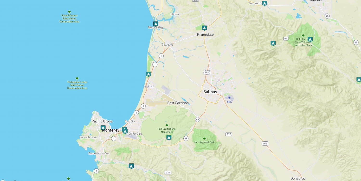 map of monterey rv camping