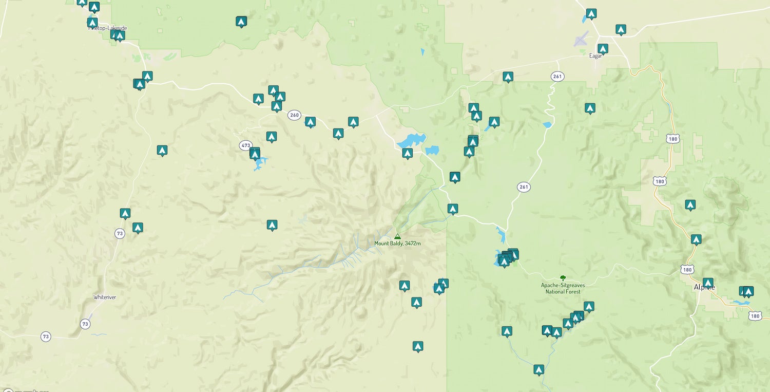 map of white mountain arizona camping spots