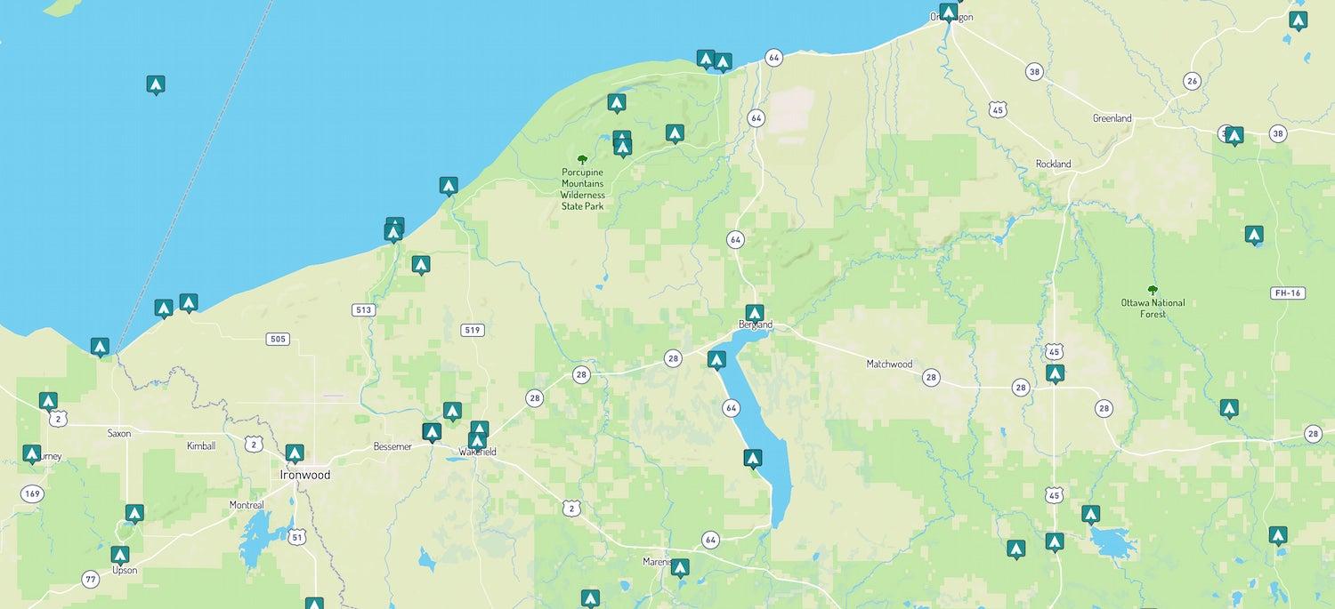 map of porcupine mountains camping