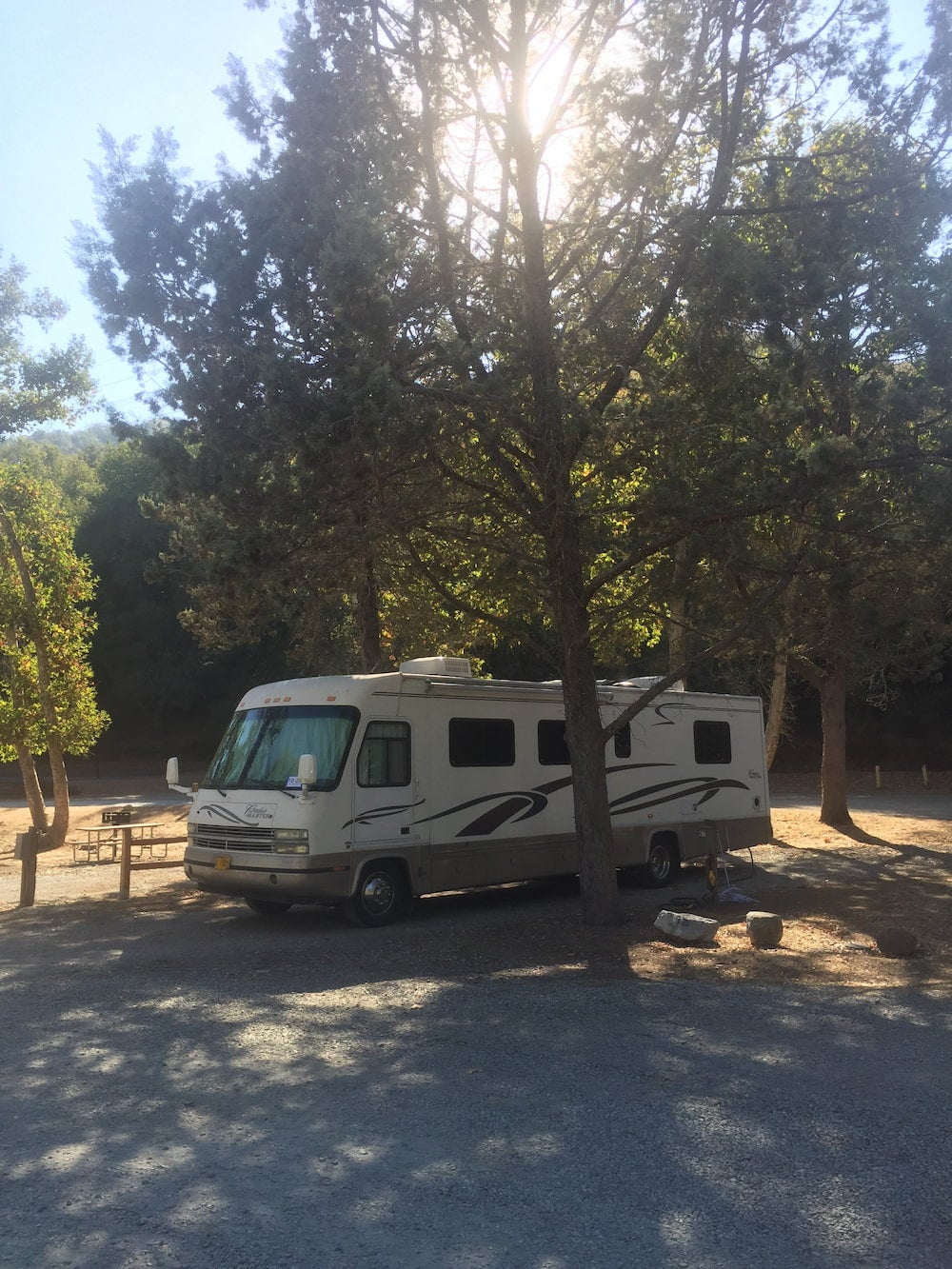 rv parked at campsite