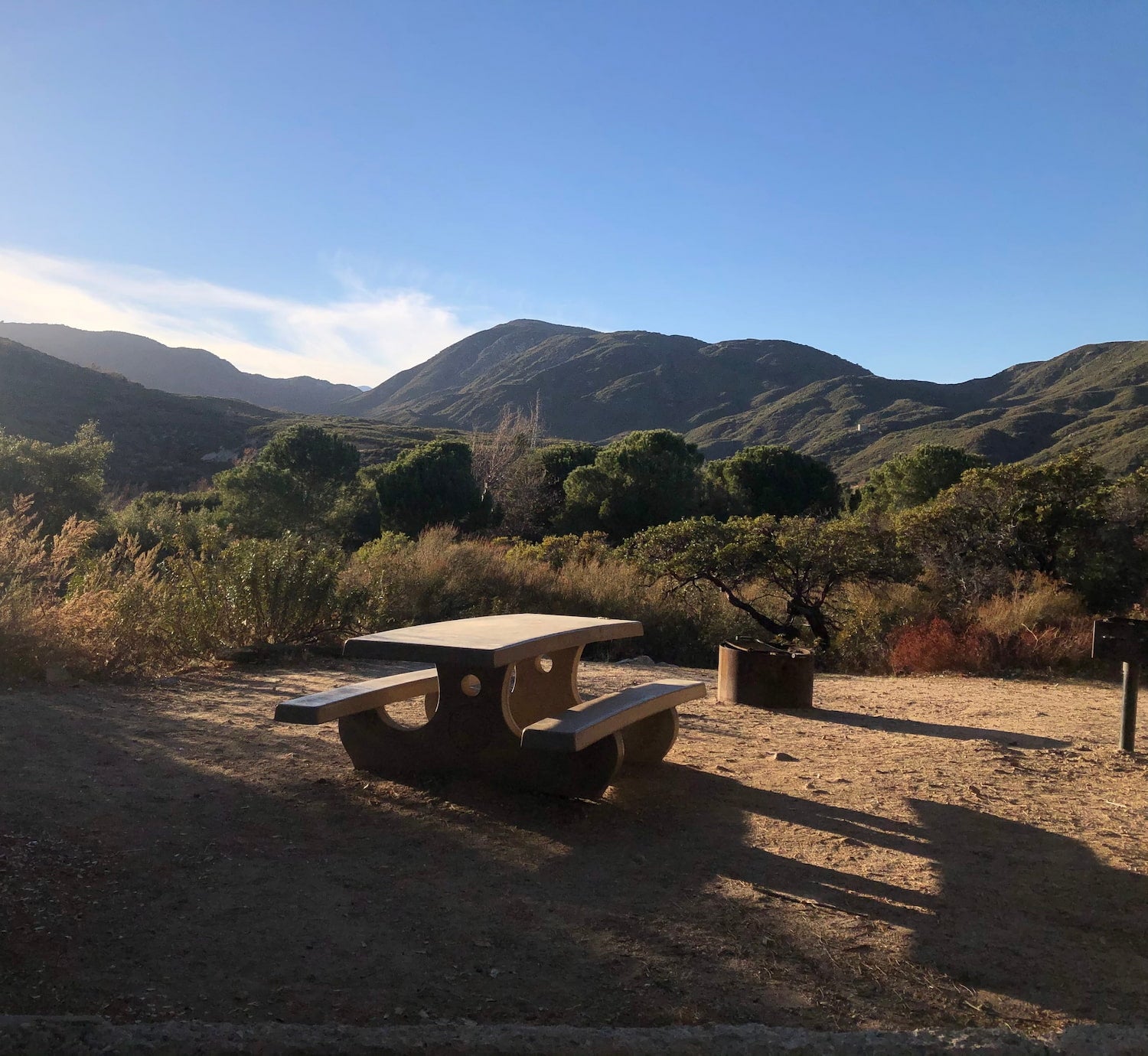 picnic bench near sunset