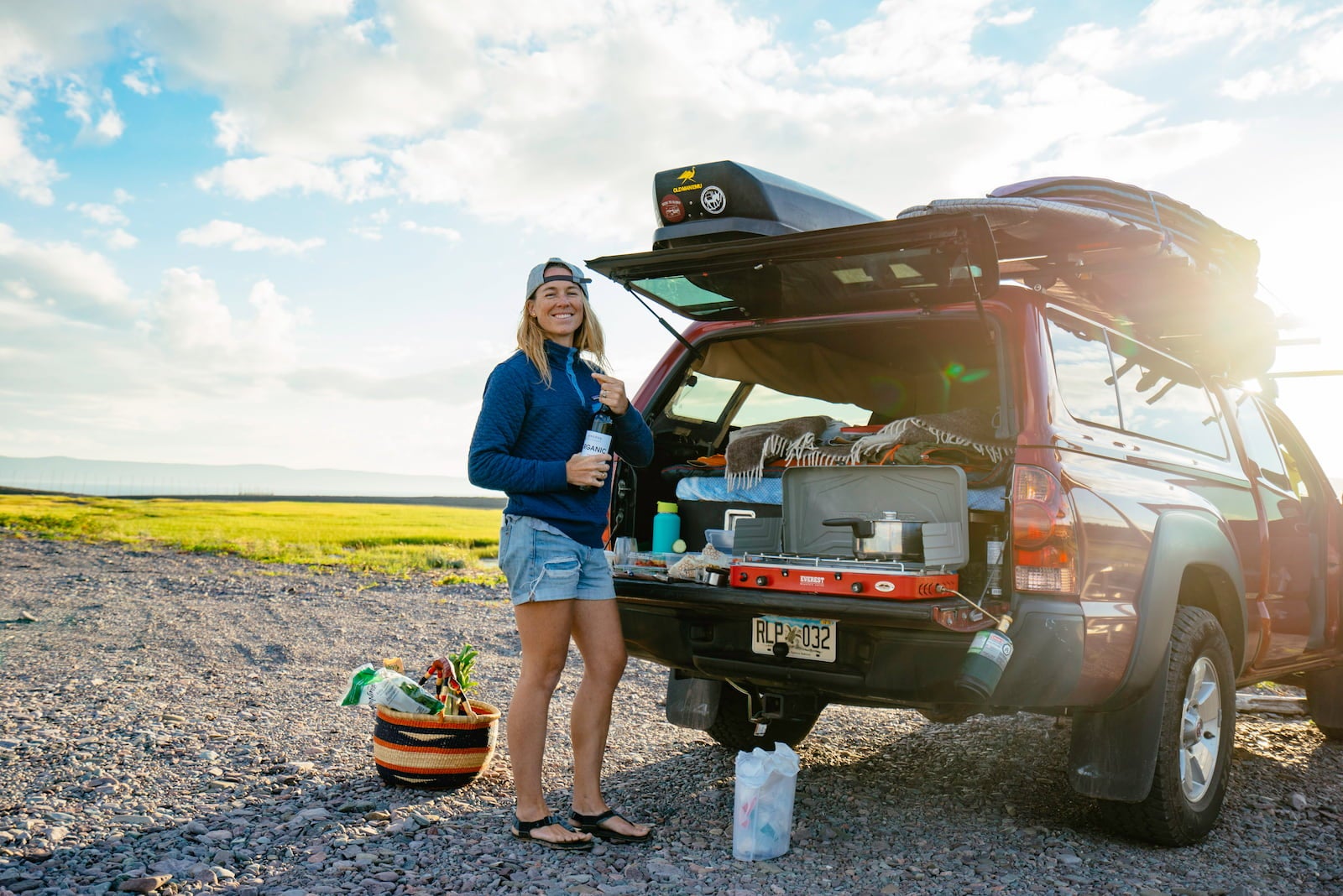 Mak of Bound for nowhere outside of their built out toyota tacoma camper.