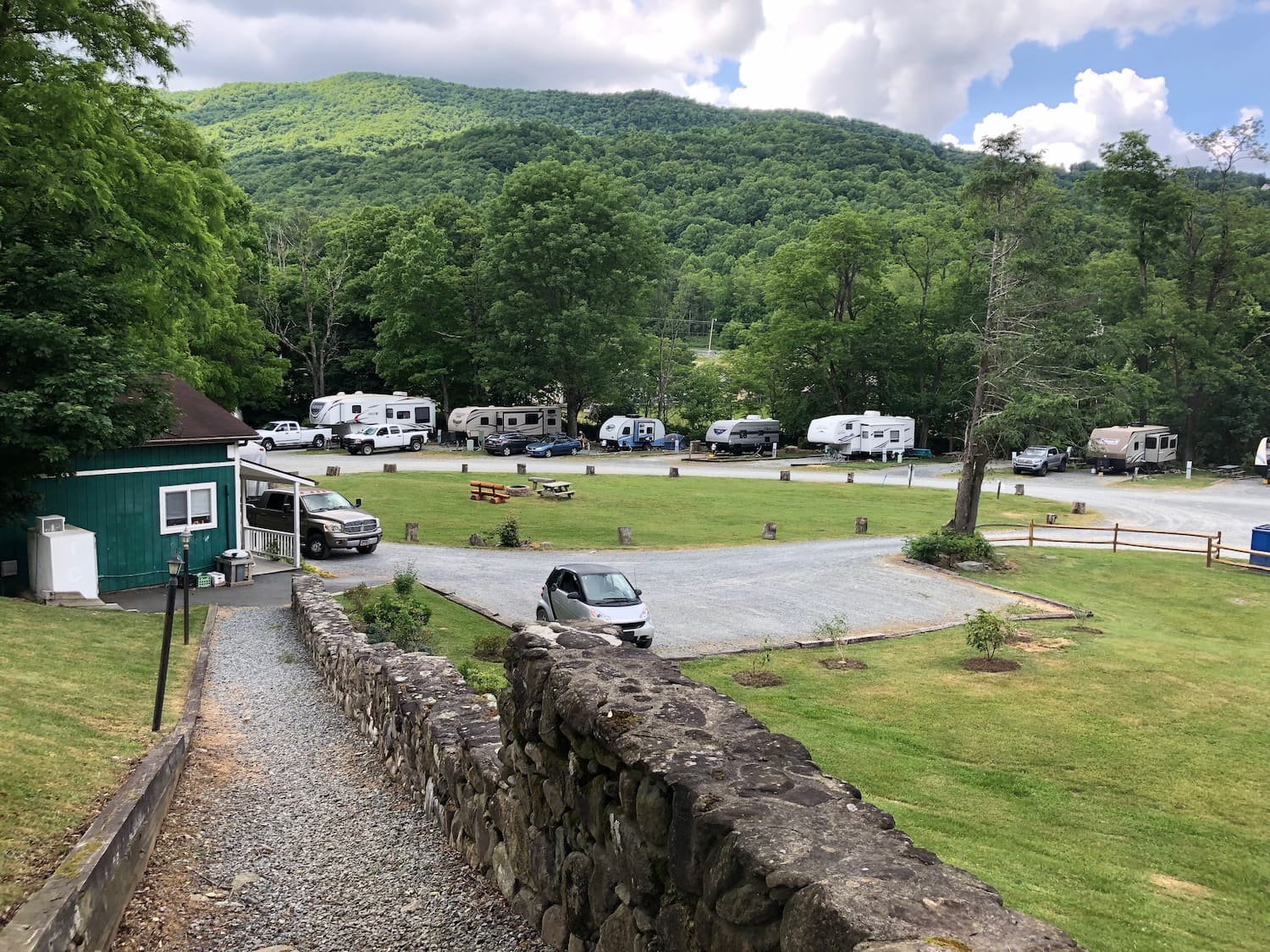 RVs lined up at campground