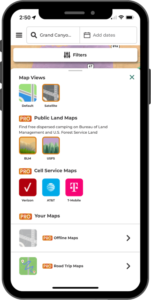 New PRO Maps on The Dyrt app